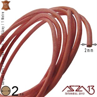 Gerçek Deri - 2 mm - Pembe - Düz Yüzey - Yuvarlak Kesit - Kordon / 1 Metre