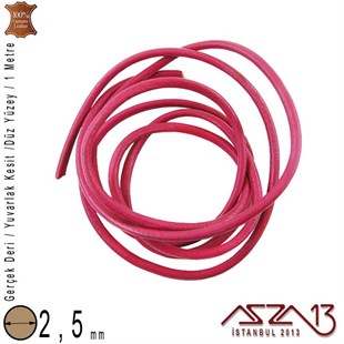 Gerçek Deri - 2,5 mm - Fuşya - Yuvarlak Kesit - Kordon  / 1 Metre