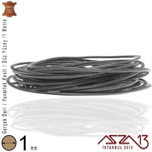 Gerçek Deri - 1 mm - Siyah - Düz Yüzey - Yuvarlak Kesit - Kordon / 1 Metre