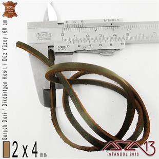 Gerçek Deri - 2x4 mm - Kahverengi - Düz Yüzey - Dikdörtgen Kesit - Kordon / 60 cm