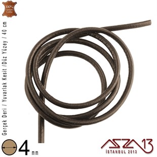 Gerçek Deri - 4 mm - Kahverengi - Düz Yüzey - Yuvarlak Kesit - Kordon / 40 cm