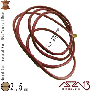 Gerçek Deri - 2,5 mm - Koyu Bordo - Yuvarlak Kesit - Kordon  / 1 Metre