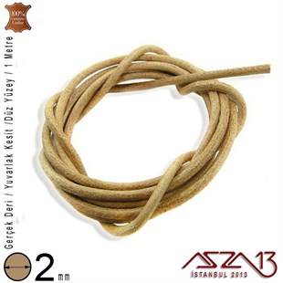 Gerçek Deri - 2 mm - Naturel - Düz Yüzey - Yuvarlak Kesit - Kordon / 1 Metre