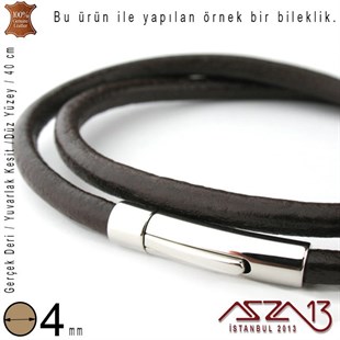 Gerçek Deri - 4 mm - Siyah - Düz Yüzey - Yuvarlak Kesit - Kordon / 40 cm
