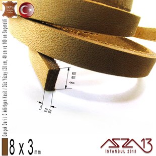Gerçek Deri - 8x3 mm - Açık Tan - Düz Yüzey - Dikdörtgen Kesit Kordon / 20 cm - 40 cm - 100 cm