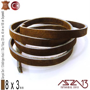 Gerçek Deri - 8x3 mm - Antik Kahve - Düz Yüzey - Dikdörtgen Kesit Kordon / 20 cm - 40 cm - 100 cm