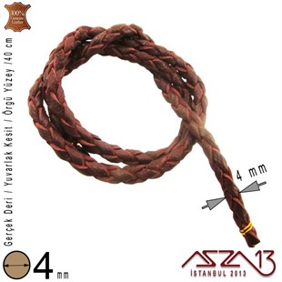Gerçek Deri - 4 mm - Vişne Çürüğü - Örgü Yüzey - Yuvarlak Kesit - Kordon / 40 cm