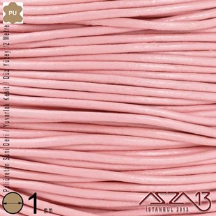 Yapay Deri - 1 mm - Pembe - Düz Yüzey - Yuvarlak Kesit - Kordon / 2 Metre