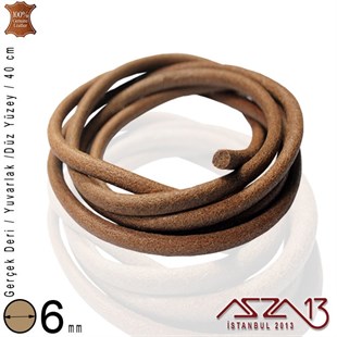 Gerçek Deri - 6 mm - Tan Rengi - Düz Yüzey - Yuvarlak Kesit - Kordon / 40 cm