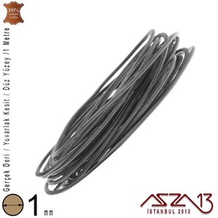 Gerçek Deri - 1 mm - Siyah - Düz Yüzey - Yuvarlak Kesit - Kordon / 1 Metre