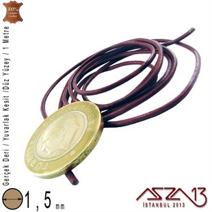 Gerçek Deri - 1,5 mm - Bordo - Düz Yüzey - Yuvarlak Kesit - Kordon / 1 Metre