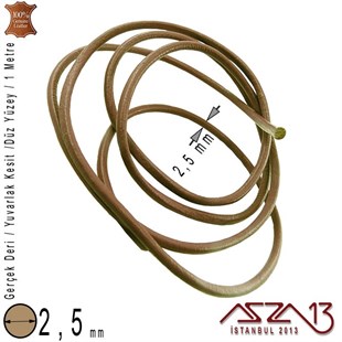 Gerçek Deri - 2,5 mm - Açık Kahverengi - Yuvarlak Kesit - Kordon  / 1 Metre