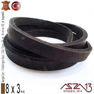 Gerçek Deri - 8x3 mm - Koyu Kahve - Düz Yüzey - Dikdörtgen Kesit Kordon / 20 cm - 40 cm - 100 cm