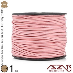 Yapay Deri - 1 mm - Pembe - Düz Yüzey - Yuvarlak Kesit - Kordon / 2 Metre
