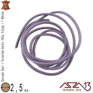 Gerçek Deri - 2,5 mm - Lavanta - Yuvarlak Kesit - Kordon  / 1 Metre