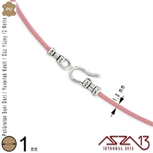 Yapay Deri - 1 mm - Pembe - Düz Yüzey - Yuvarlak Kesit - Kordon / 2 Metre