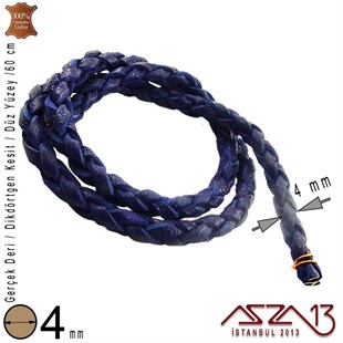 Gerçek Deri - 4 mm - Lacivert - Örgü Yüzey - Yuvarlak Kesit - Kordon / 40 cm
