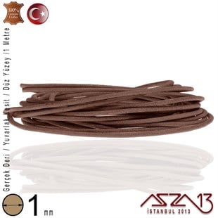 Gerçek Deri - 1 mm - Naturel Kahve - Düz Yüzey - Yuvarlak Kesit - Kordon / 1 Metre