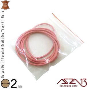 Gerçek Deri - 2 mm - Pembe - Düz Yüzey - Yuvarlak Kesit - Kordon / 1 Metre