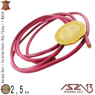 Gerçek Deri - 2,5 mm - Fuşya - Yuvarlak Kesit - Kordon  / 1 Metre
