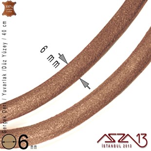 Gerçek Deri - 6 mm - Tan Rengi - Düz Yüzey - Yuvarlak Kesit - Kordon / 40 cm