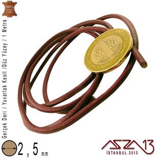 Gerçek Deri - 2,5 mm - Koyu Bordo - Yuvarlak Kesit - Kordon  / 1 Metre