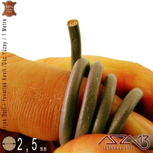 Gerçek Deri - 2,5 mm - Açık Kahverengi - Yuvarlak Kesit - Kordon  / 1 Metre