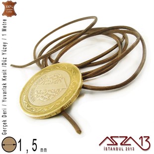 Gerçek Deri - 1,5 mm - Toprak - Düz Yüzey - Yuvarlak Kesit - Kordon / 1 Metre