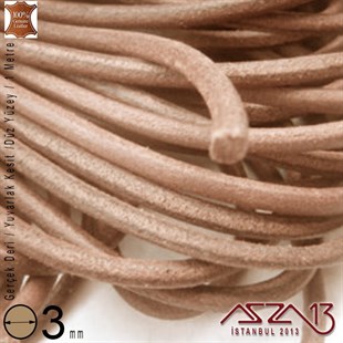 Gerçek Deri - 3 mm - Naturel - Düz Yüzey - Yuvarlak Kesit - Kordon / 1 Metre