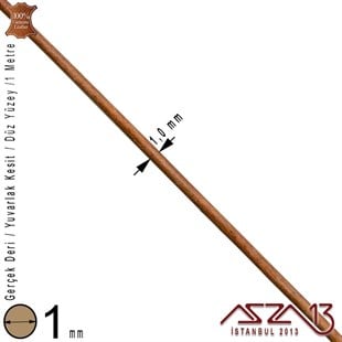 Gerçek Deri - 1 mm - Naturel Kahve - Düz Yüzey - Yuvarlak Kesit - Kordon / 1 Metre