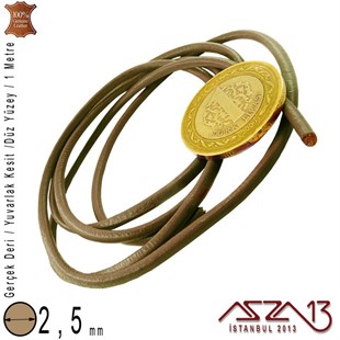 Gerçek Deri - 2,5 mm - Açık Kahverengi - Yuvarlak Kesit - Kordon  / 1 Metre