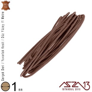 Gerçek Deri - 1 mm - Naturel Kahve - Düz Yüzey - Yuvarlak Kesit - Kordon / 1 Metre