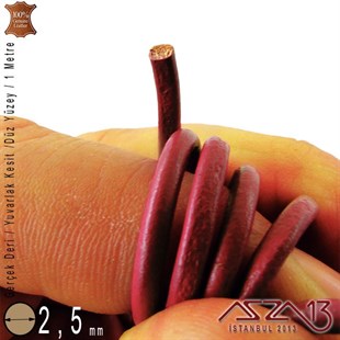 Gerçek Deri - 2,5 mm - Koyu Bordo - Yuvarlak Kesit - Kordon  / 1 Metre