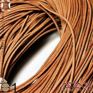 Gerçek Deri - 1 mm - Taba - Düz Yüzey - Yuvarlak Kesit - Kordon / 1 Metre