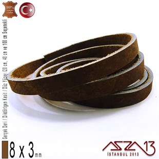 Gerçek Deri - 8x3 mm - Antik Kahve - Düz Yüzey - Dikdörtgen Kesit Kordon / 20 cm - 40 cm - 100 cm