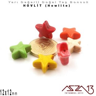 12x12 mm - Yıldız - Düz Yüzey - Hovlit (Howlite) Boncuk / 3 Adet