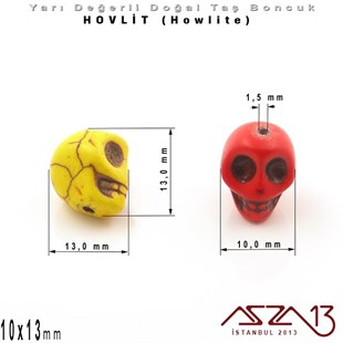 10x13 mm - Kurukafa - Düz Yüzey - Hovlit (Howlite) Boncuk / 2 Adet