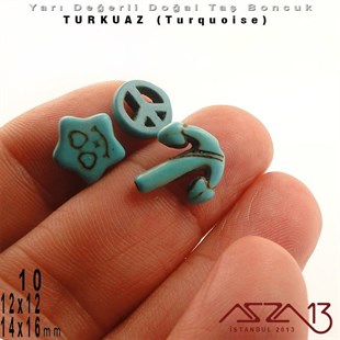 14x16 mm Gemi Çıpası, 10 mm Özgürlük İşareti, 12x12 mm Gülen Yüz İfadeli Yıldız - Düz Yüzey - Turkuaz (Turquoise) Boncuk / 3  Adet