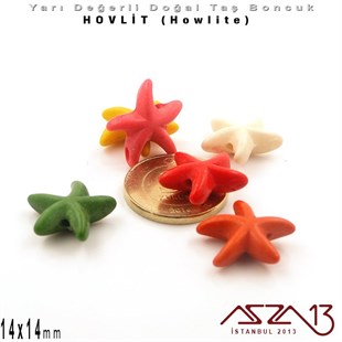 14x14 mm - Deniz Yıldızı - Düz Yüzey - Hovlit (Howlite) Boncuk / 3 Adet