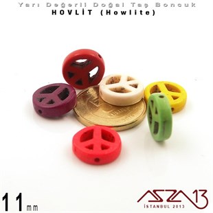 11 mm - Özgürlük İşareti - Düz Yüzey - Hovlit (Howlite) Boncuk / 3 Adet