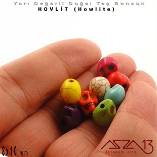 8x10 mm - Kurukafa - Düz Yüzey - Hovlit (Howlite) Boncuk / 3 Adet
