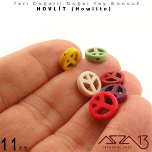 11 mm - Özgürlük İşareti - Düz Yüzey - Hovlit (Howlite) Boncuk / 3 Adet