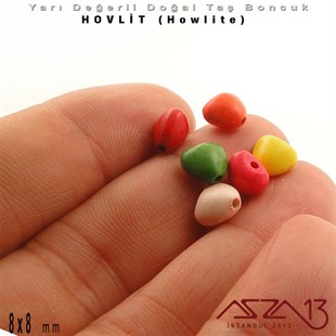 8x8mm - Kalp - Düz Yüzey - Hovlit (Howlite) Boncuk / 3 Adet