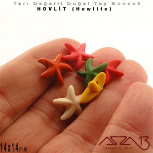 14x14 mm - Deniz Yıldızı - Düz Yüzey - Hovlit (Howlite) Boncuk / 3 Adet