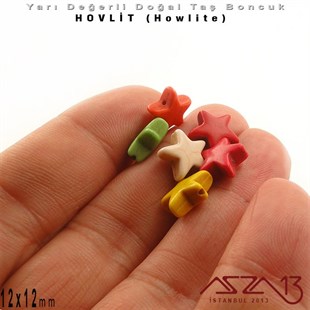12x12 mm - Yıldız - Düz Yüzey - Hovlit (Howlite) Boncuk / 3 Adet
