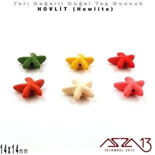 14x14 mm - Deniz Yıldızı - Düz Yüzey - Hovlit (Howlite) Boncuk / 3 Adet