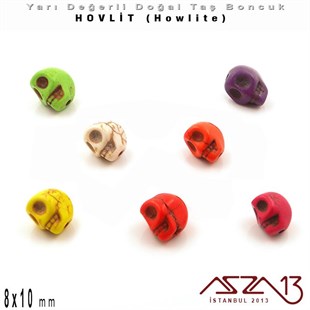 8x10 mm - Kurukafa - Düz Yüzey - Hovlit (Howlite) Boncuk / 3 Adet