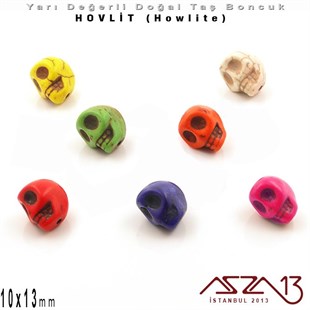 10x13 mm - Kurukafa - Düz Yüzey - Hovlit (Howlite) Boncuk / 2 Adet