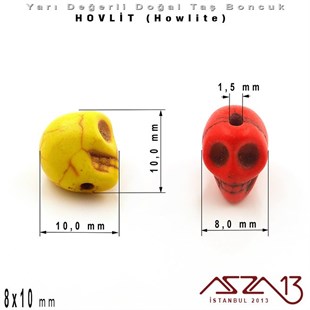 8x10 mm - Kurukafa - Düz Yüzey - Hovlit (Howlite) Boncuk / 3 Adet