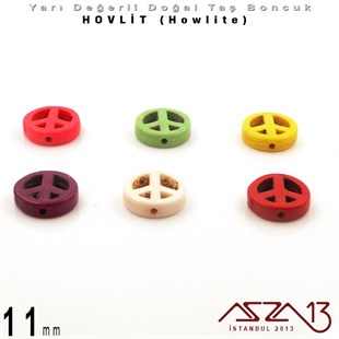 11 mm - Özgürlük İşareti - Düz Yüzey - Hovlit (Howlite) Boncuk / 3 Adet